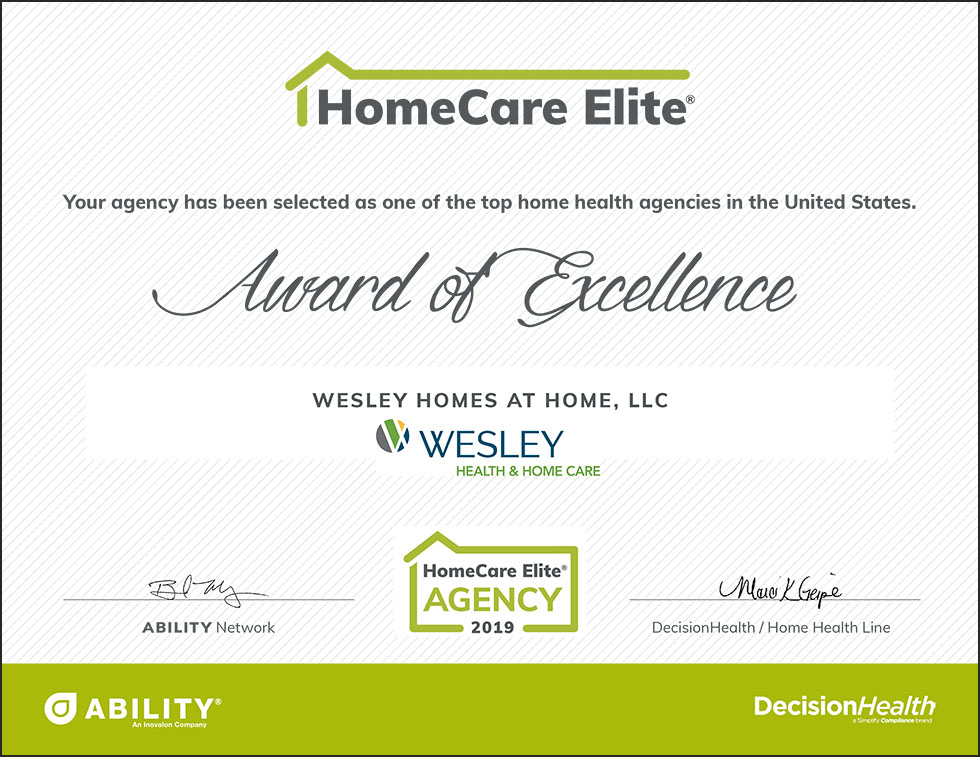 Wesley Home Health is HomeCare Elite! Hero Image