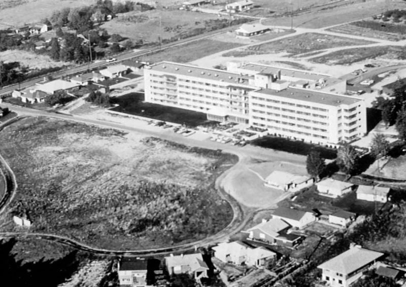 aerial view of the wesley garden at des moines when first built