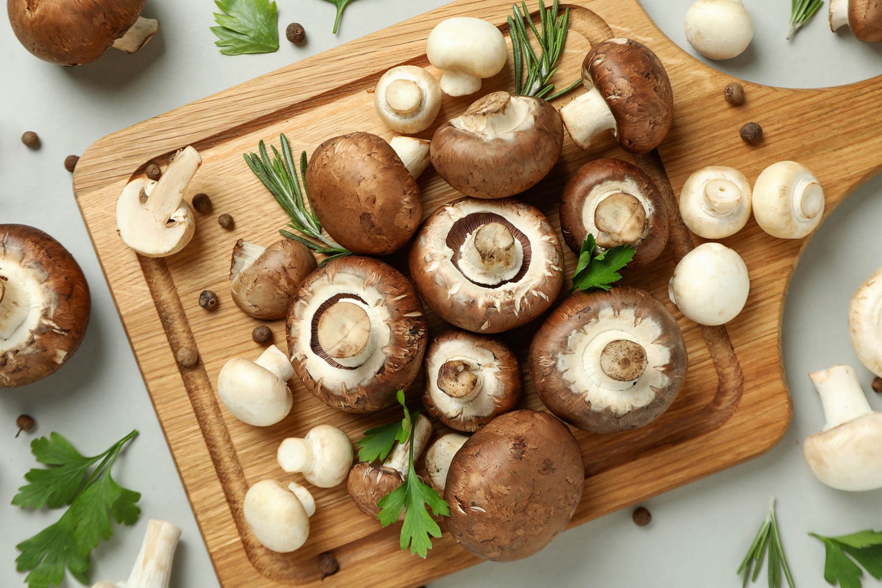 mushrooms on a cutting board