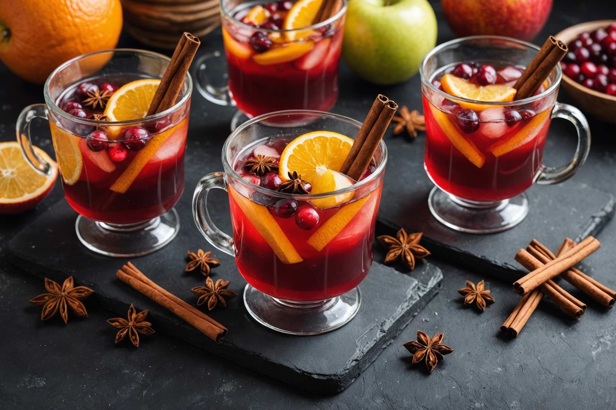 Delicious Cranberry Apple Drinks with Cinnamon Sticks