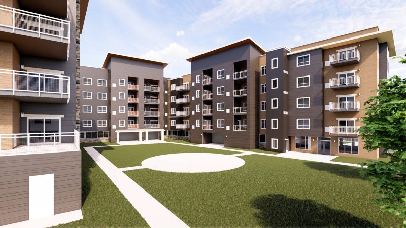 CG Concept Render of Wesley Des Moines Creekside Courtyard