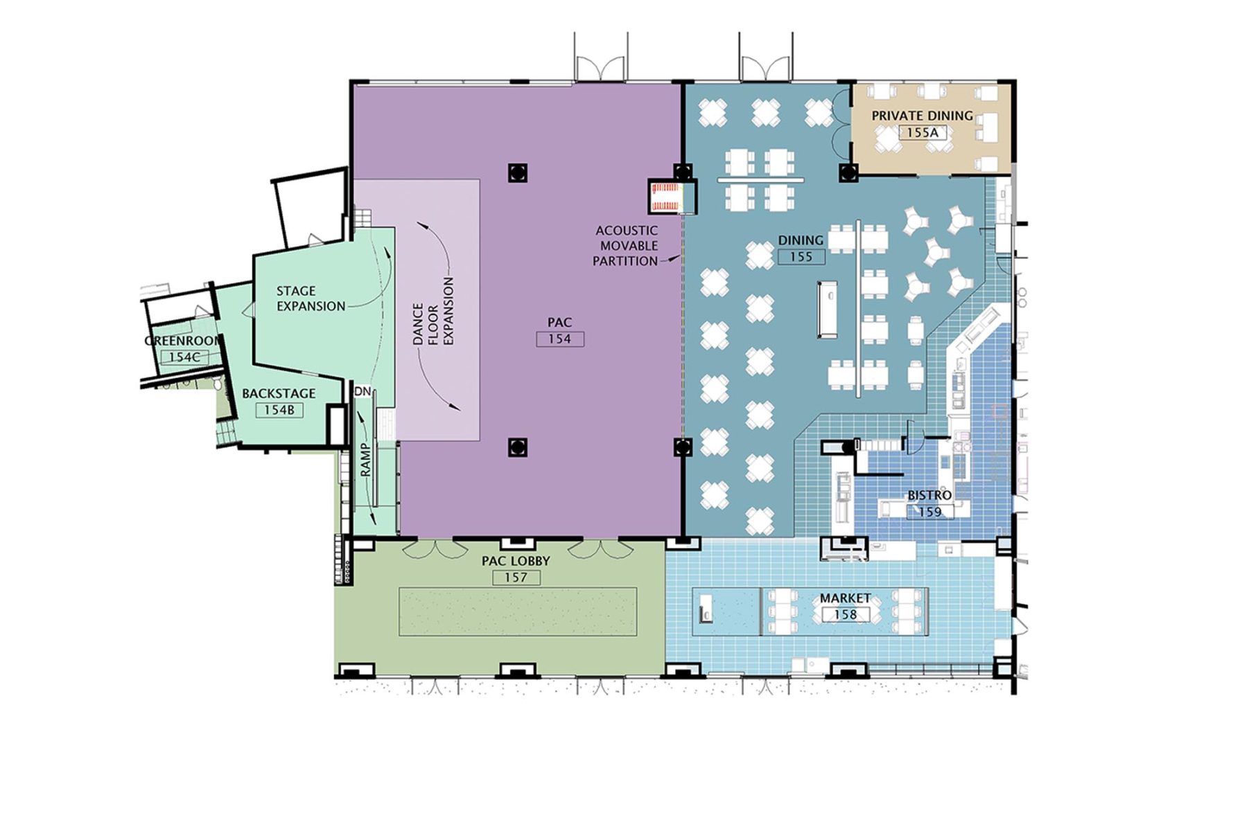 Architectural map of the Terrace first floor Auditorium theater and dining and kitchen bistro areas