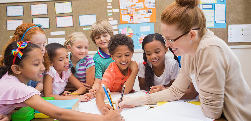 Teacher with students